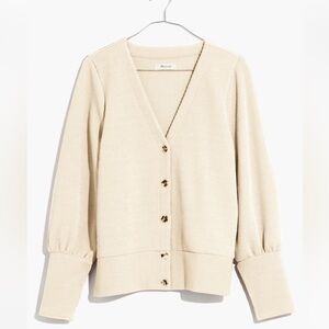 Madewell Ottomon Rib Cardigan Top in Bleached Linen Flower Buttons size Small